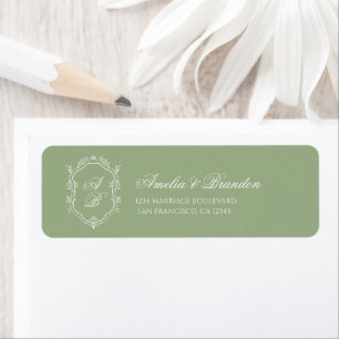 Classic Sage Green & White Monogram Crest Wedding