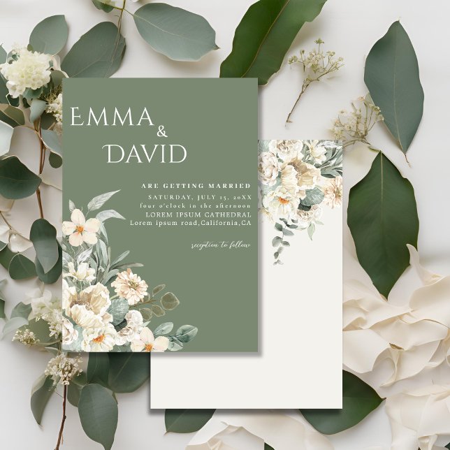 Classic Sage Green with Ivory Flowers Wedding Invitation (Creator Uploaded)