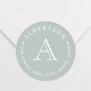 Classic Sage Monogram Family Name Return Address Round Sticker