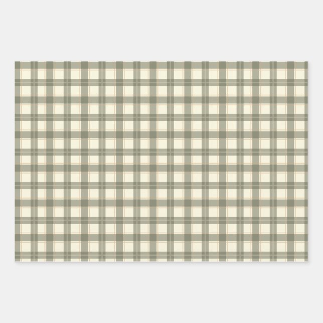 Classic Sage Tartan Wrapping Paper Sheet Set (Front)