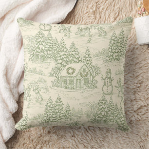 Classic Sage Winter Countryside Toile Pattern Cushion