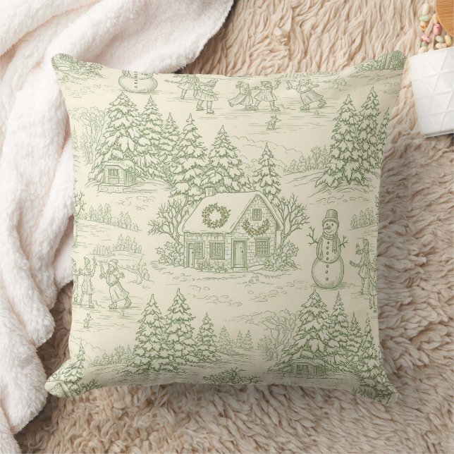 Classic Sage Winter Countryside Toile Pattern Cushion (Blanket)