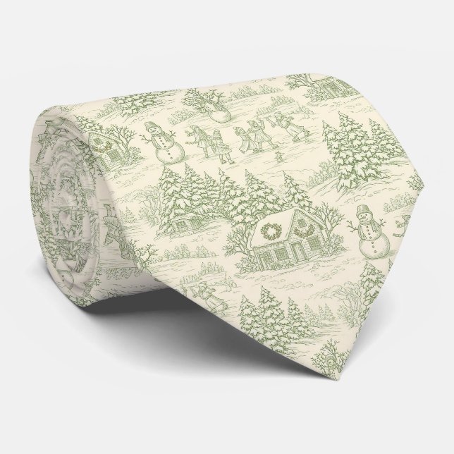 Classic Sage Winter Countryside Toile Pattern Tie (Rolled)