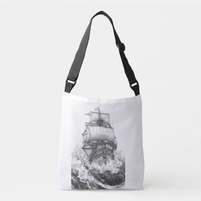 Classic Sailboat Sketch Nautical Tote Bag (Front)