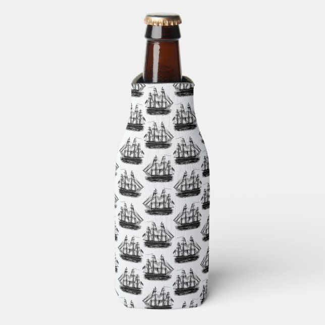 Classic Sailing Ships CUSTOM BACKGROUND COLOR Bottle Cooler (Bottle Front)