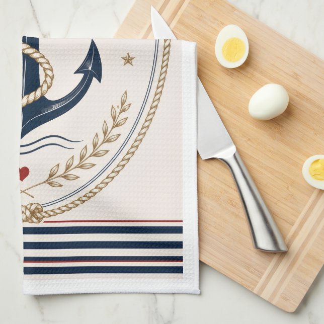 Classic Sailorcore Nautical Kitchen Towel (Quarter Fold)