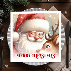Classic Santa and Rudolph Christmas Party Dinner  Napkin