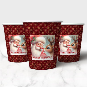 Classic Santa and Rudolph Cute Festive Christmas  Paper Cups
