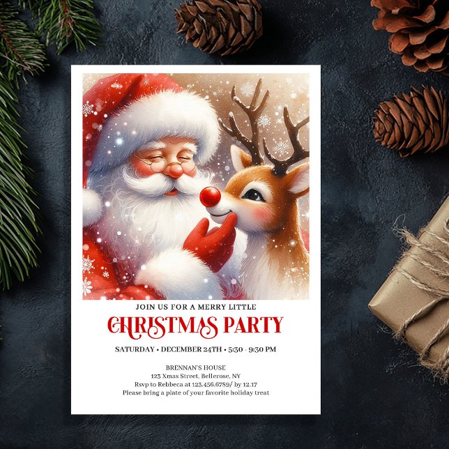 Classic Santa and Rudolph Festive Christmas Party  Invitation (Classic Santa and Rudolph Festive Christmas Party Invitation

)