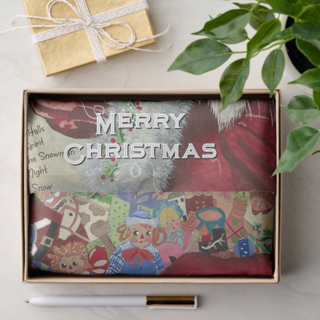 Classic Santa - Checking It Twice Holiday Artwork Tissue Paper (Gift)