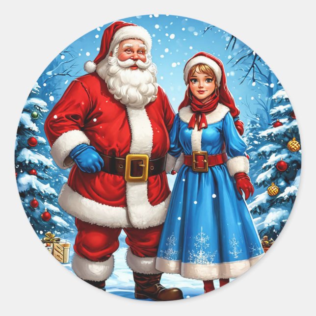 Classic Santa Christmas Magic Winter Joy 🎅❄️🎄✨ Round Sticker (Front)
