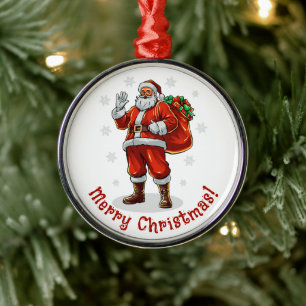 Classic Santa Claus bringing Christmas presents Metal Tree Decoration
