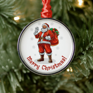 Classic Santa Claus bringing Christmas presents Metal Tree Decoration