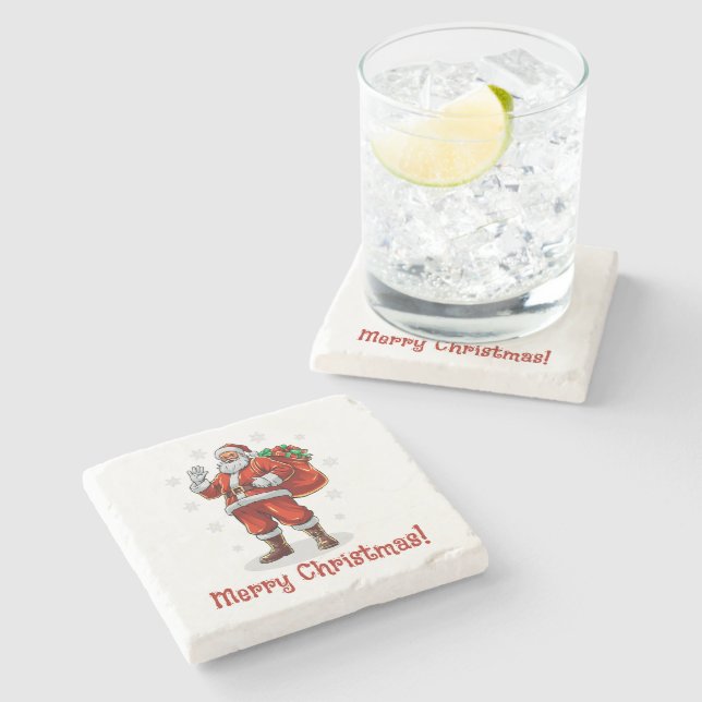 Classic Santa Claus bringing Christmas presents Stone Coaster (Side)