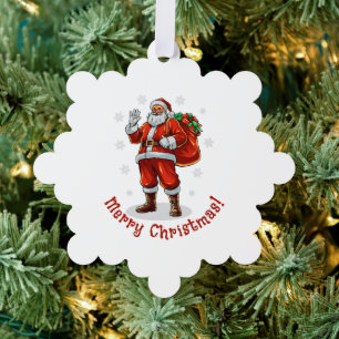 Classic Santa Claus bringing Christmas presents Tree Decoration Card
