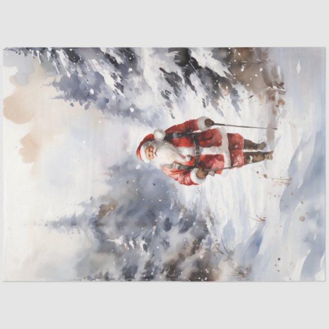 Classic Santa Claus coming in snowy forest Tissue Paper (Front)