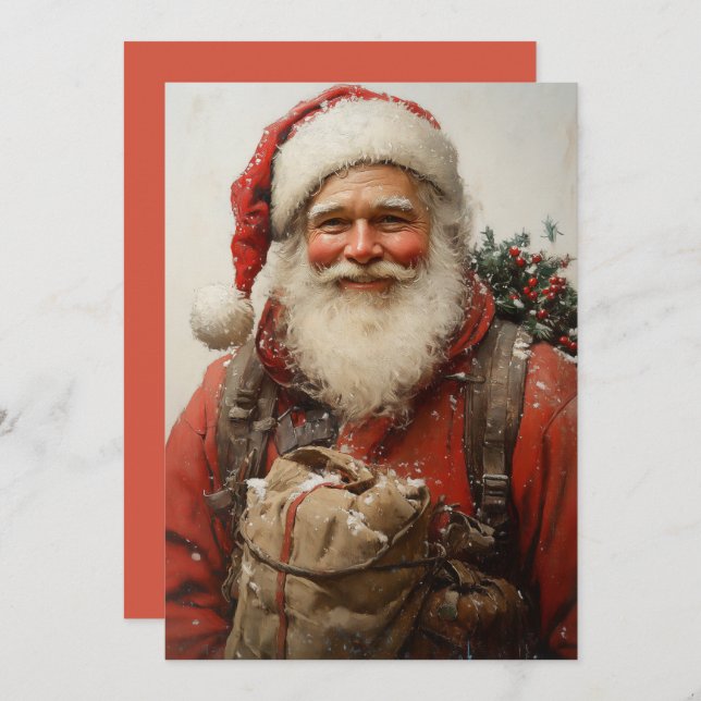 Classic Santa Claus Heartwarming Christmas Art Holiday Card (Front/Back)