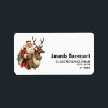Classic Santa Claus Riding a Reindeer Christmas Label<br><div class="desc">Address labels with a fun Christmas illustration. Santa Claus in his traditional red suit riding a big antlered reindeer decorated with holly. A Christmas tree in the back.</div>