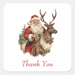 Classic Santa Claus Riding a Reindeer Thank You Square Sticker