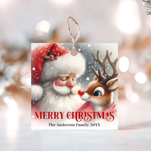 Classic Santa Claus Rudolph Christmas Present Tags