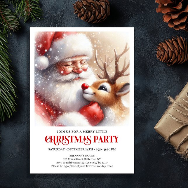 Classic Santa Claus Rudolph Cozy Holiday Night   Invitation (Classic Santa Claus Rudolph Cozy Holiday Night Party Invitation

)