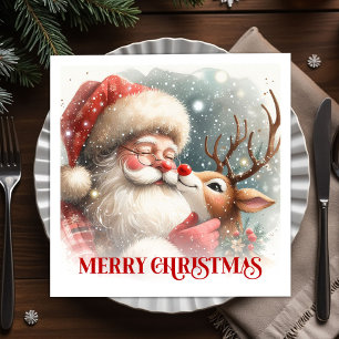 Classic Santa Claus Rudolph Holiday Dinner Party Napkin