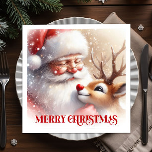 Classic Santa Claus Rudolph Holiday Party Dinner  Napkin