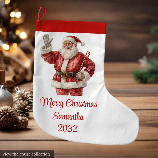 Classic Santa Claus Watercolor Modern Holiday  Large Christmas Stocking (Classic Santa Claus Watercolor Modern Holiday Stocking)
