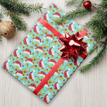 Classic Santa Hat Holly Novelty Aqua Fun Christmas Wrapping Paper<br><div class="desc">Fun Christmas leggings featuring a hand painted classic Santa hat,  green holly,  and red berries on a retro aqua blue background for that bit of nostalgic holiday whimsy. Original art by Malissa Melrose.</div>