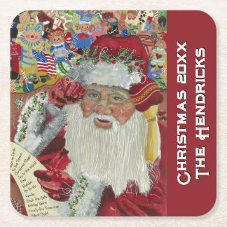 Classic Santa Holiday 20XX — Custom Family Square Paper Coaster