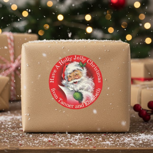 Classic Santa Holly Jolly Christmas Custom Holiday Classic Round Sticker (Classic Santa Holly Jolly Christmas Custom Holiday Classic Round Sticker)