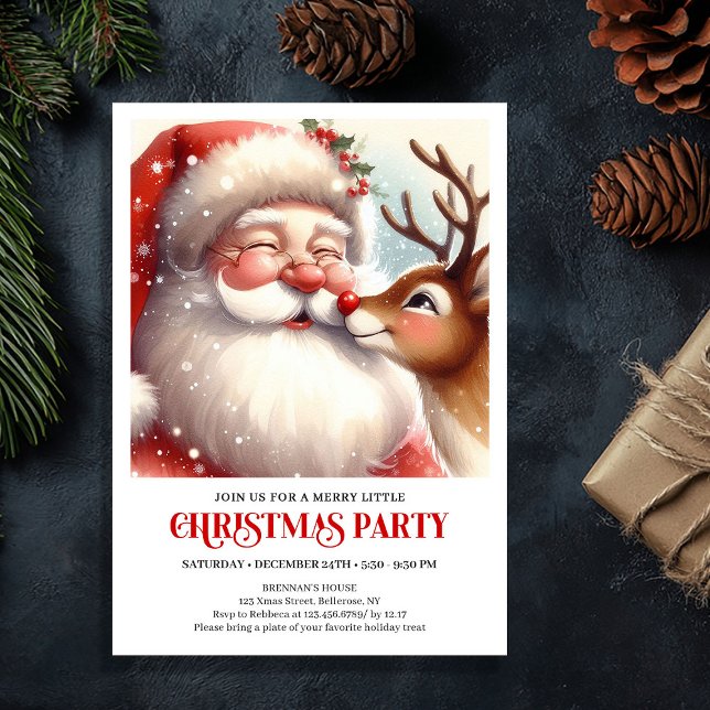 Classic Santa Rudolph Cozy Christmas Eve Family  Invitation (Classic Santa Rudolph Cozy Christmas Eve Family Party Invite

)
