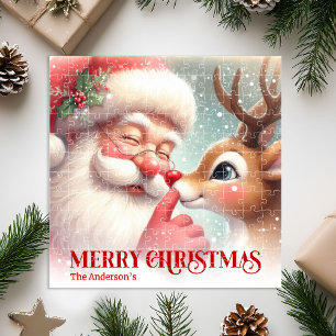 Classic Santa Rudolph Personalized Christmas Kids  Jigsaw Puzzle