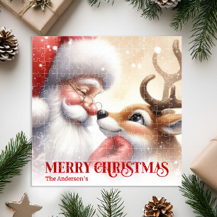 Classic Santa Rudolph Personalized Christmas Kids Jigsaw Puzzle