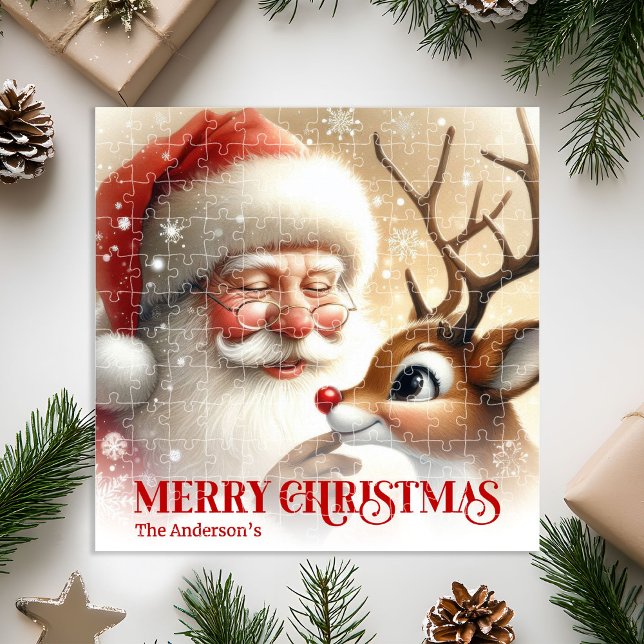 Classic Santa Rudolph Personalized Christmas Kids  Jigsaw Puzzle (Classic Santa Rudolph Personalized Christmas Kids Gift Puzzle

)