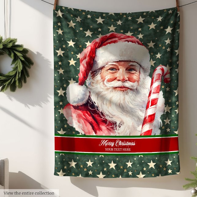 Classic Santa Watercolor Blanket Monogram Text (Charming Watercolor Classic Santa Claus Blanket)