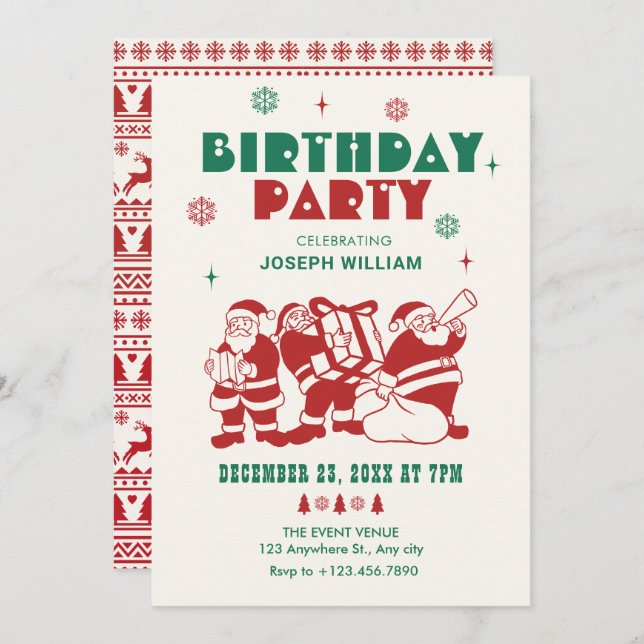 Classic santa winter birthday invitation (Front/Back)