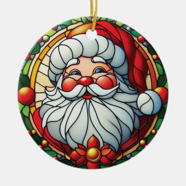 Classic Santa with Holly Wreath Ceramic Tree Decoration (Front)
