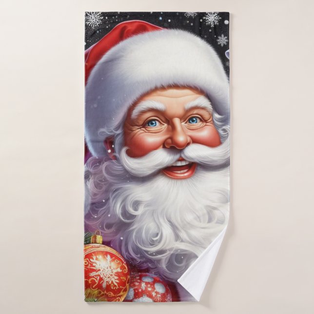 Classic Santa with present & ornaments Bath Towel (Bath Towel)