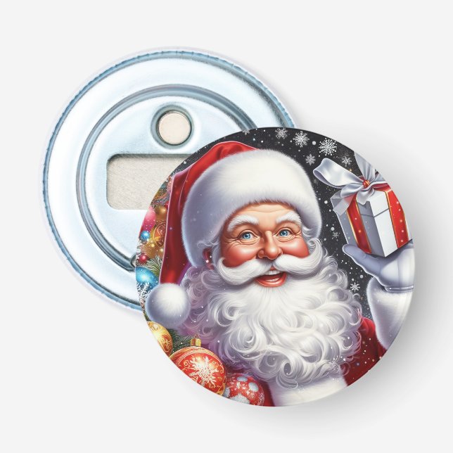 Classic Santa with present & ornaments Bottle Opener (Front)