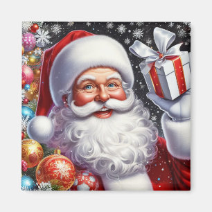 Classic Santa with present & ornaments Magnet