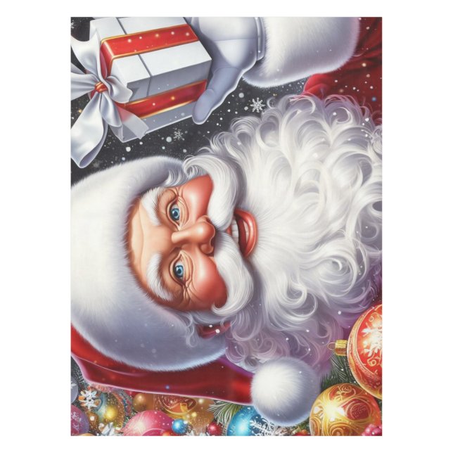 Classic Santa with present & ornaments Tablecloth (Front)