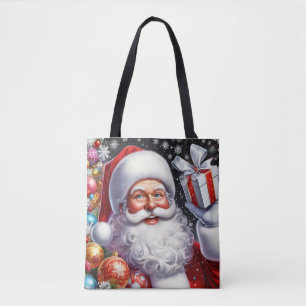 Classic Santa with present & ornaments Tote Bag