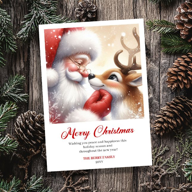 Classic Santa With Rudolph Vintage Holiday Greetin Card (Classic Santa With Rudolph Vintage Holiday Greeting Card)