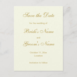 Classic Save the Date Postcards in Cream and Gold