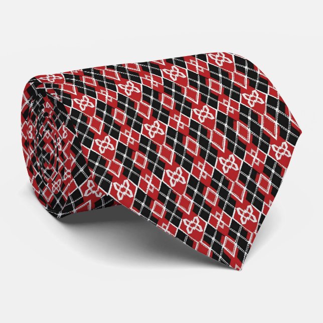 Classic Scarlet Red Black Repeating Diamond Tie (Rolled)