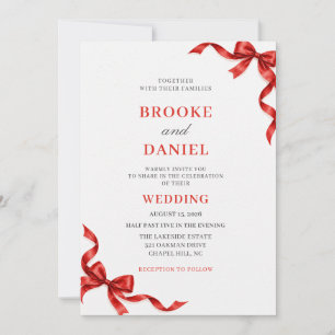 Classic Scarlet Satin Ribbon Wedding Invitation