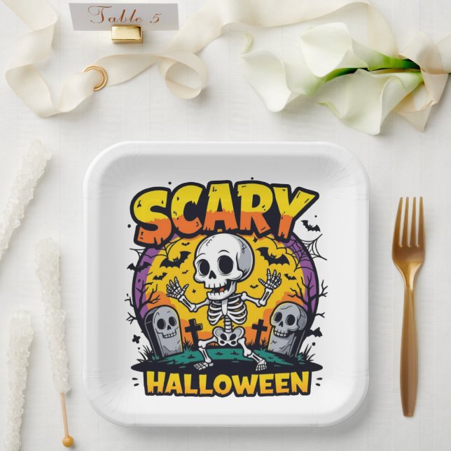 Classic Scary Halloween Skeleton Paper Plate (Wedding)