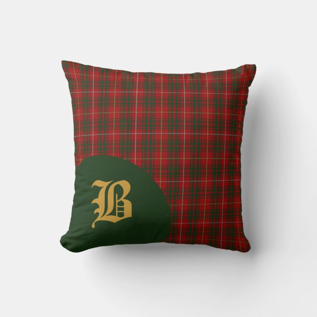 Classic Scottish Bruce Clan Tartan Plaid Monogram Cushion (Front)