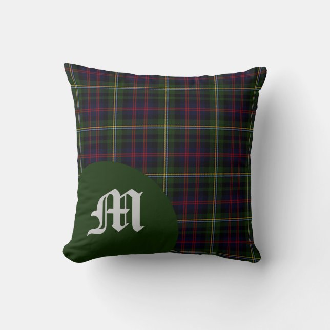Classic Scottish Malcolm Clan Tartan Monogram Cushion (Front)